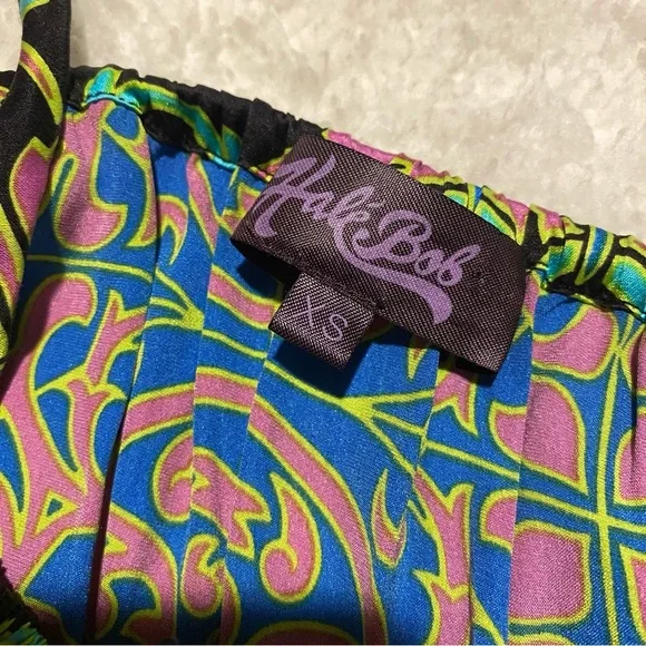 HALE BOB womens silk halter dress bright bold print XS - Picture 5 of 5